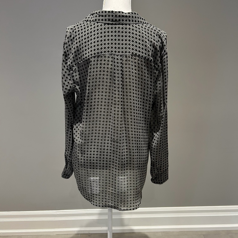 Charter Club Black and White Button Down Shirt - Picture 3 of 4